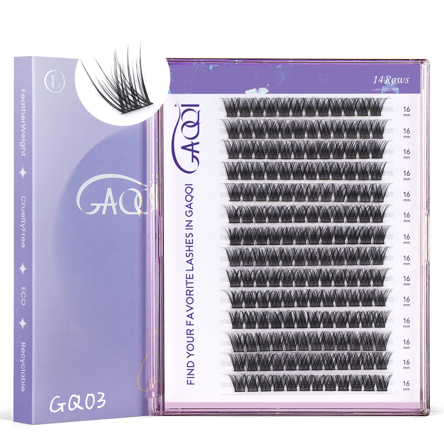 GAQQI Lash Clusters 168pcs (GQ03, C Curl, 16mm)