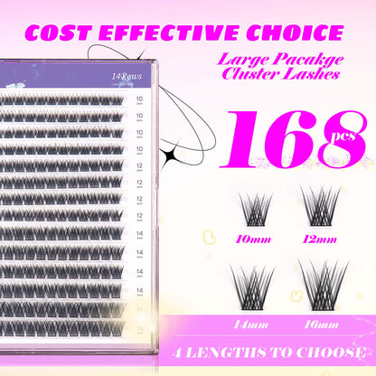 GAQQI Lash Clusters 168pcs (GQ03, C Curl, 10-16mm)