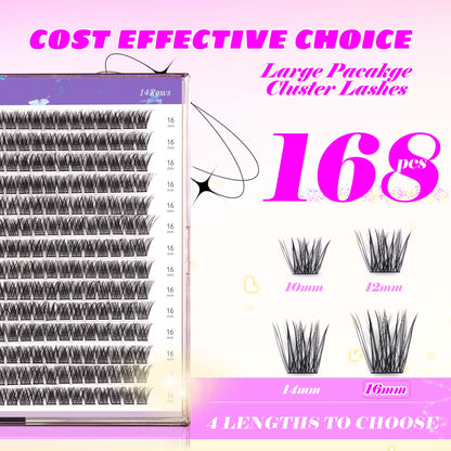 GAQQI Lash Clusters 168pcs (GQ03, D Curl, 16mm)