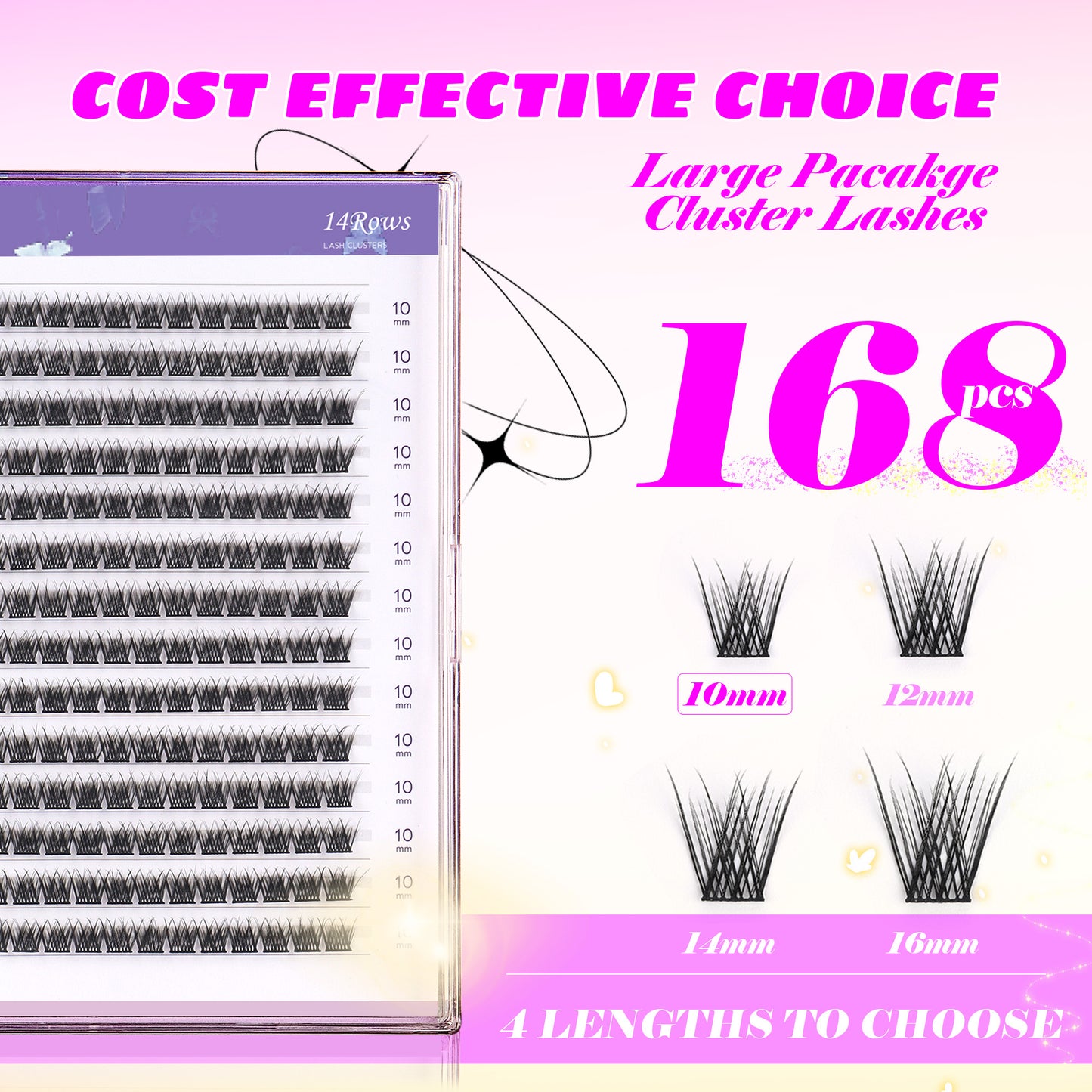 GAQQI Lash Clusters 168pcs (GQ03, C Curl, 10mm)