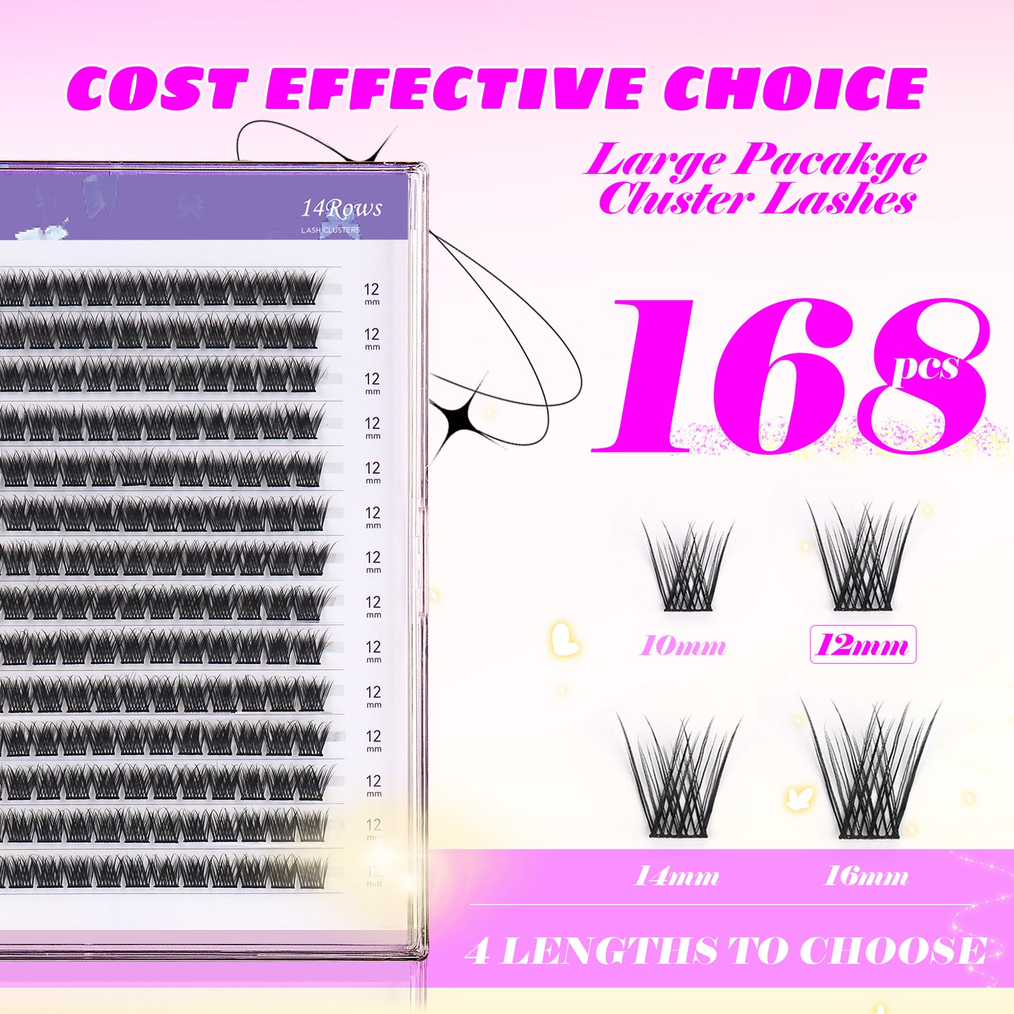 GAQQI Lash Clusters 168pcs (GQ03, C Curl, 12mm)