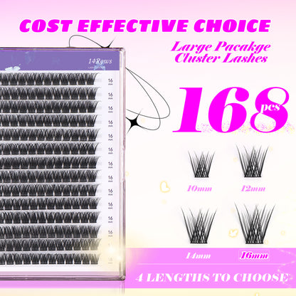 GAQQI Lash Clusters 168pcs (GQ03, C Curl, 16mm)