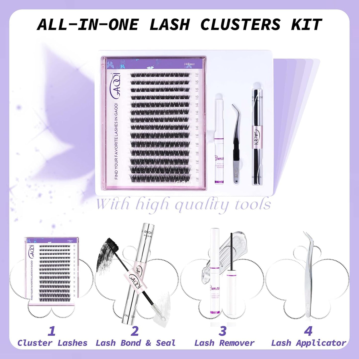 GAQQI Lash Clusters Kit with Lash Glue, Remover,Applicator (GQ03,KIT)