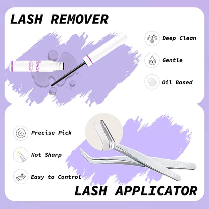 GAQQI Lash Clusters Kit with Lash Glue, Remover,Applicator (GQ03,KIT)