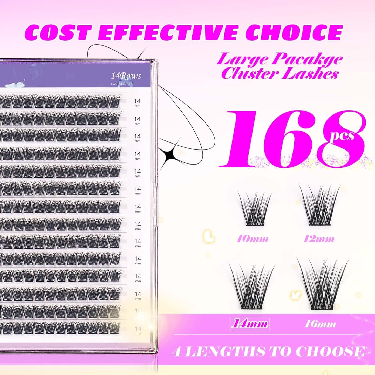 GAQQI Lash Clusters 168pcs (GQ03, D Curl, 14mm)