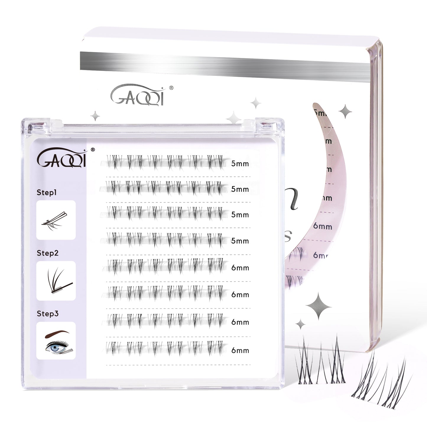 GAQQI Bottom Lash Clusters Natural Bottom Lashes Clear Band 5mm+6mm 40pcs (B11)