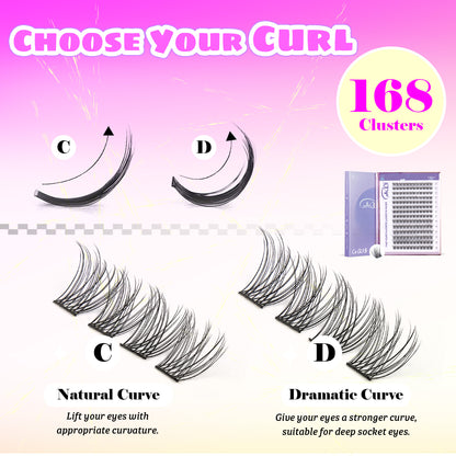 GAQQI Lash Clusters 168pcs (GQ03, C Curl, 12mm)