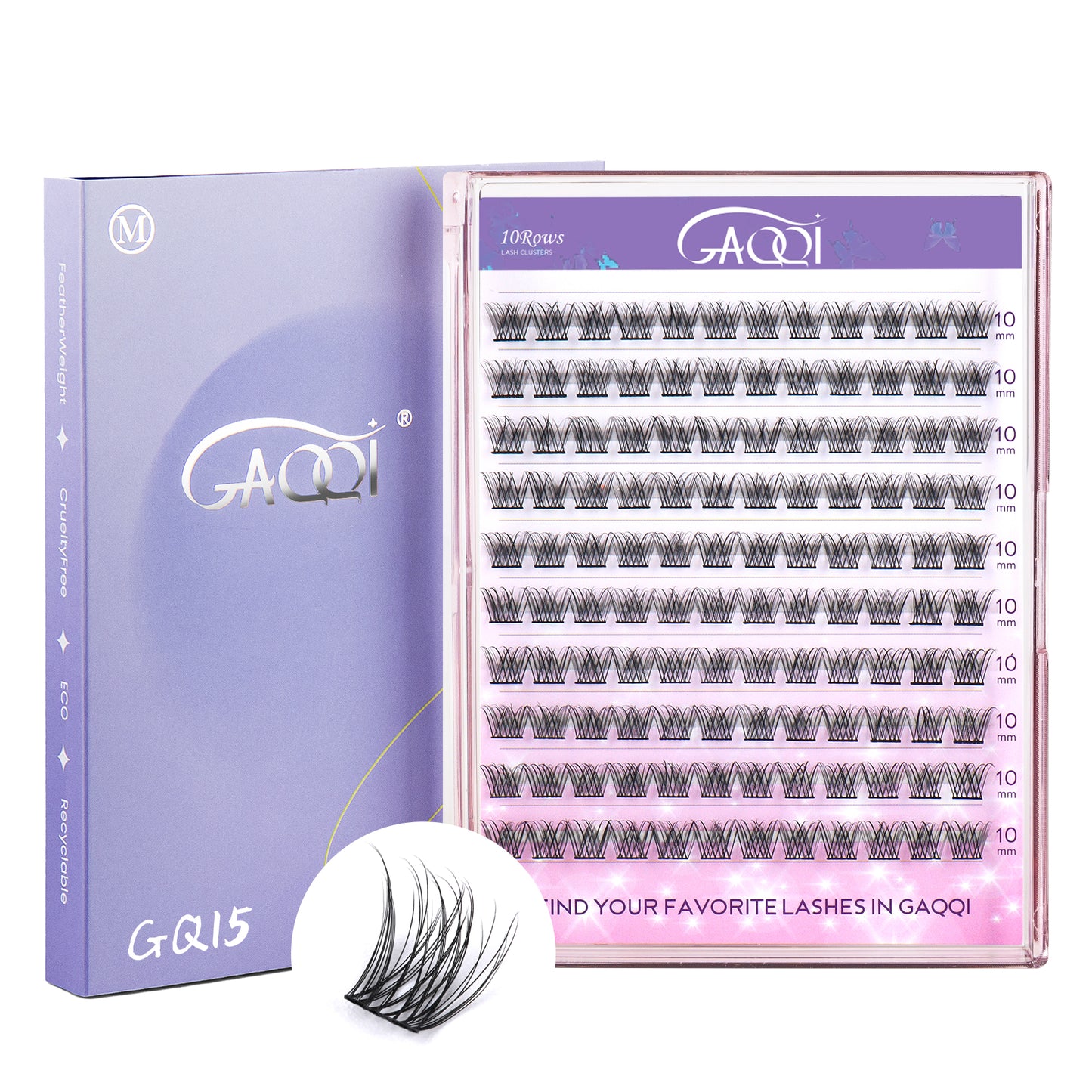 GAQQI Lash Clusters 120PCS（GQ15, D Curl, 10mm)