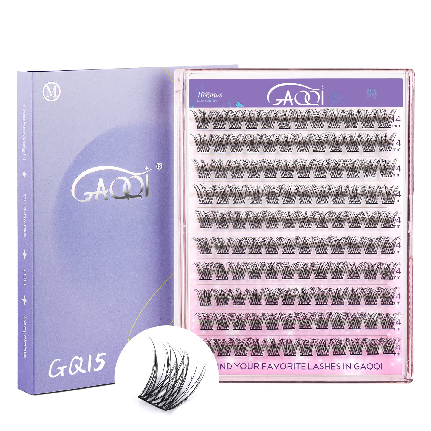 GAQQI Lash Clusters 120PCS（GQ15, D Curl, 14mm)