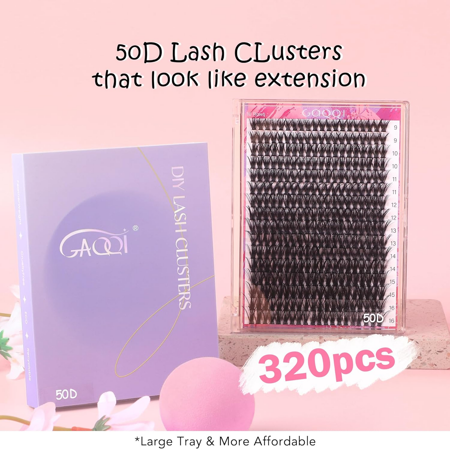 GAQQI Lash Clusters 320Pcs Mixed 9-16mm (50D-CMIX)