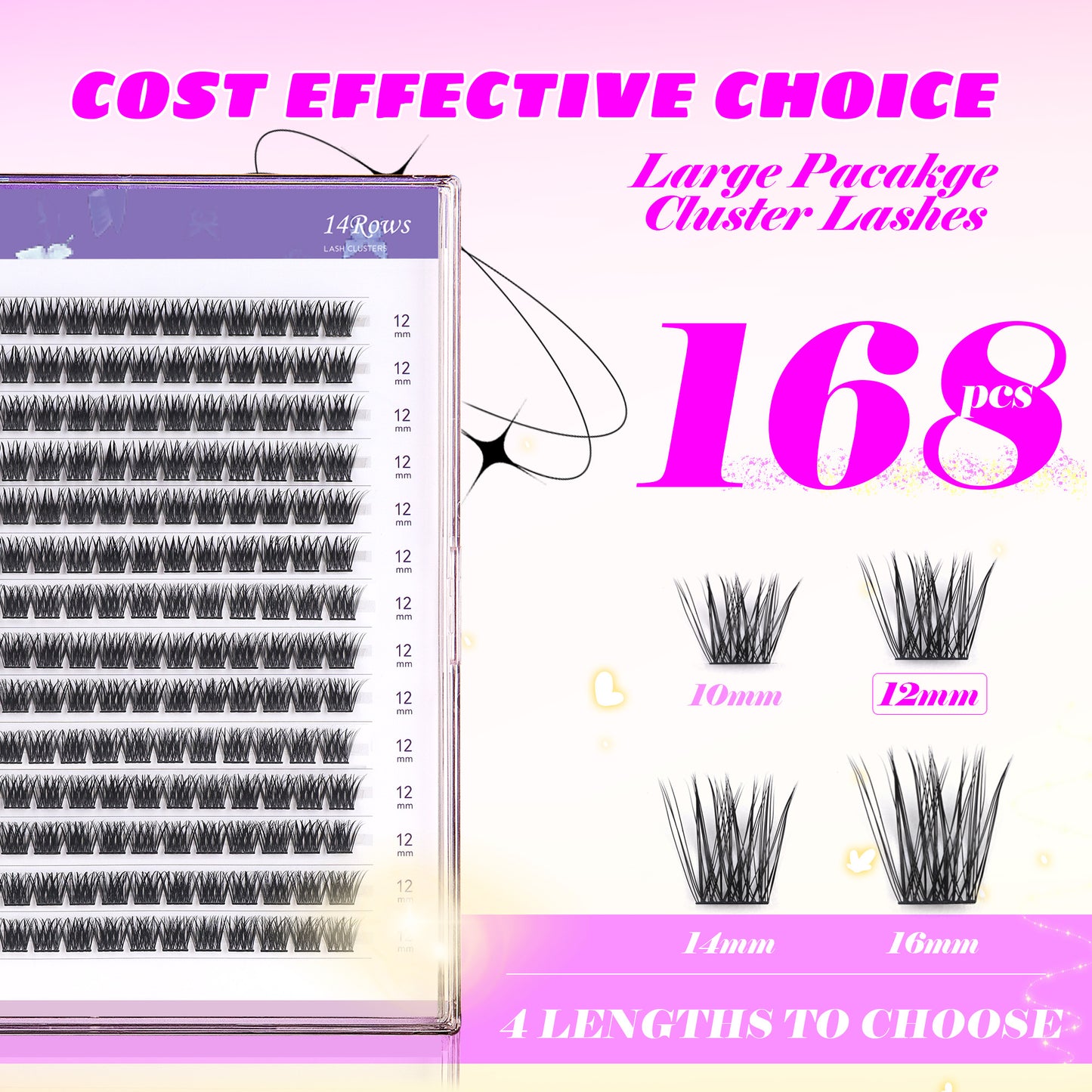 GAQQI Lash Clusters 168pcs (GQ19, D Curl, 12mm)