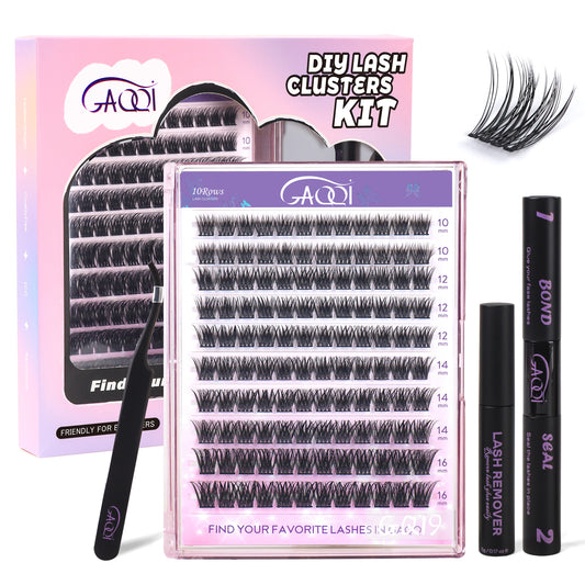 GAQQI Lash Clusters Kit 10-16MM with Lash Bond and Seal,Lash Remover and Lash Applicator (GQ19-KIT)