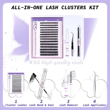 GAQQI Lash Clusters Kit with Lash Glue, Remover,Applicator (GQ19,KIT)