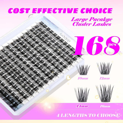 GAQQI Lash Clusters 168pcs (GQ19, D Curl, 10-16mm)