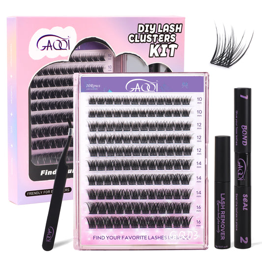 GAQQI Lash Clusters Kit 10-16MM with Lash Bond and Seal,Lash Remover and Lash Applicator (GQ03-KIT)