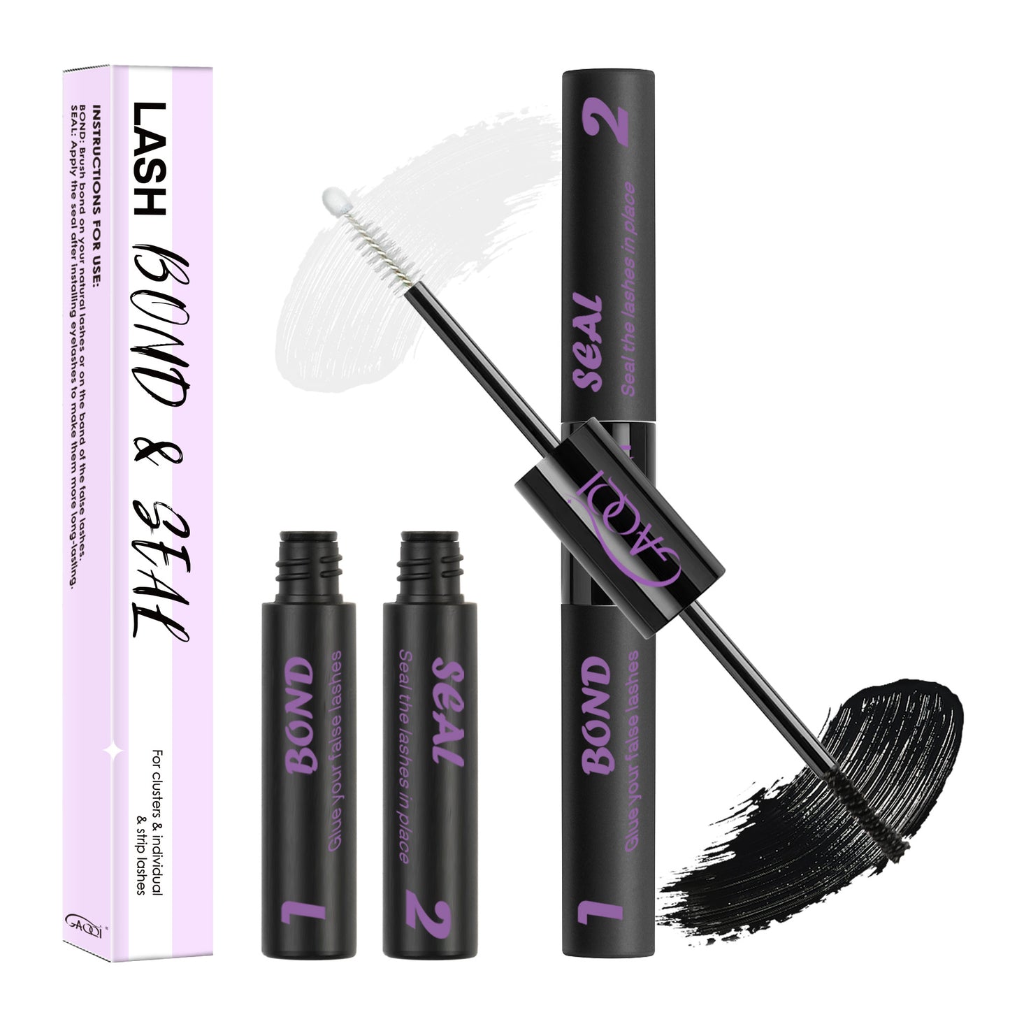 GAQQI Lash Cluster Glue Lash Bond and Seal Waterproof (5ml Black Bond+5ml Clear Seal)