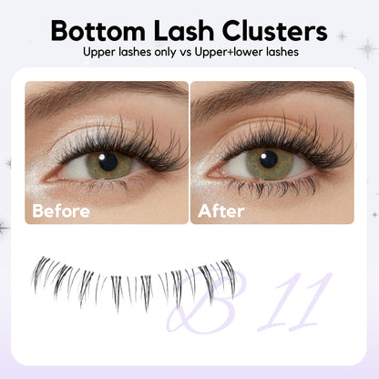 GAQQI Bottom Lash Clusters Natural Bottom Lashes Clear Band 5mm+6mm 40pcs (B11)