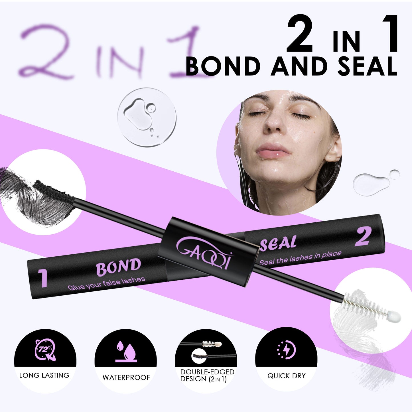 GAQQI Lash Cluster Glue Lash Bond and Seal Waterproof (5ml Black Bond+5ml Clear Seal)