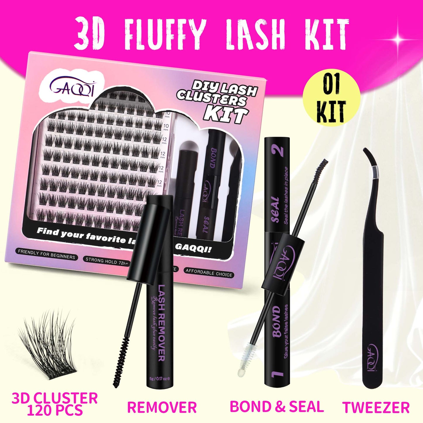 GAQQI 3D Lash Clusters Kit 120pcs 10-14mm (3D-GQ01-KIT)