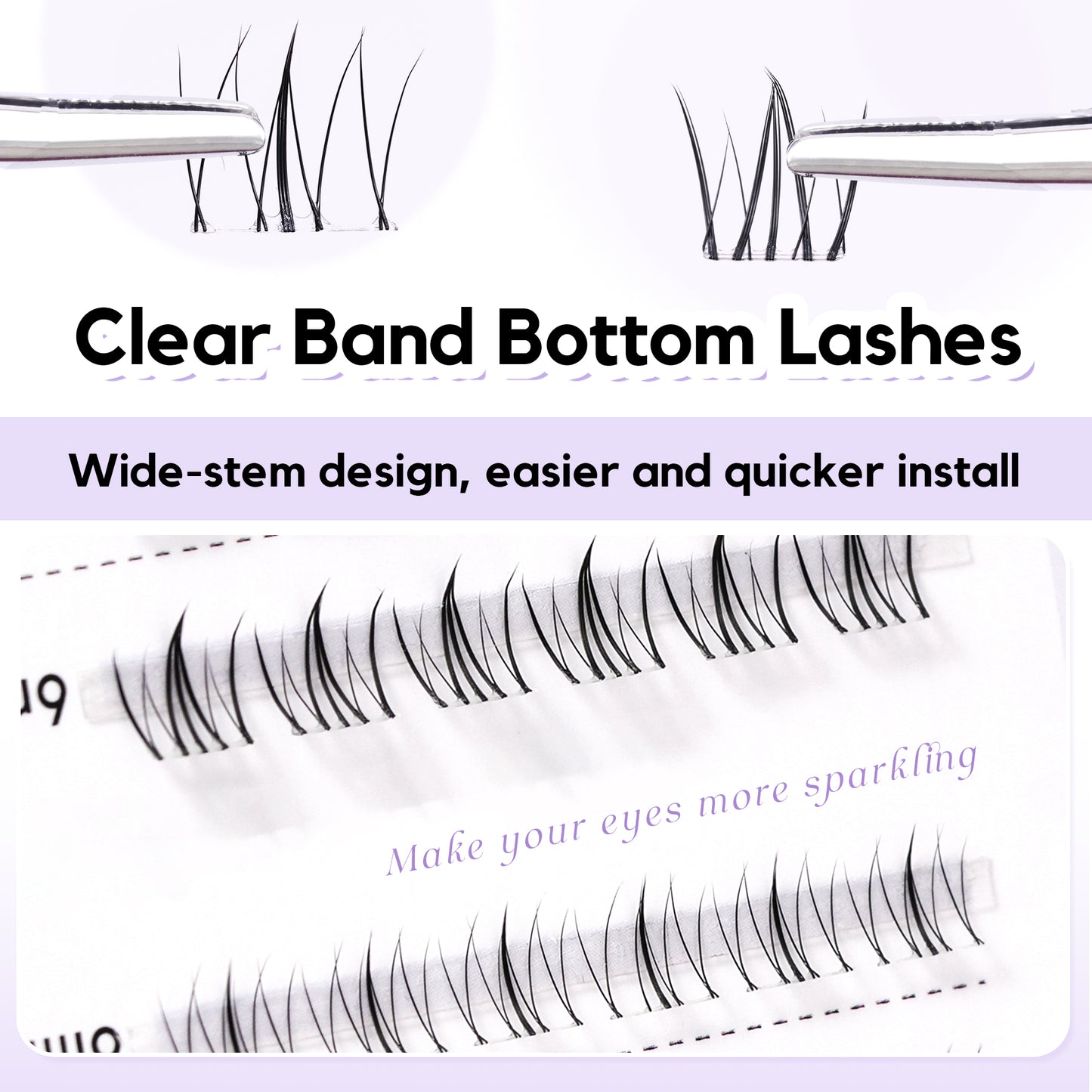 GAQQI Bottom Lash Clusters Natural Bottom Lashes Clear Band Mixed Natural or Thick 6mm 48pcs(B36+B38)