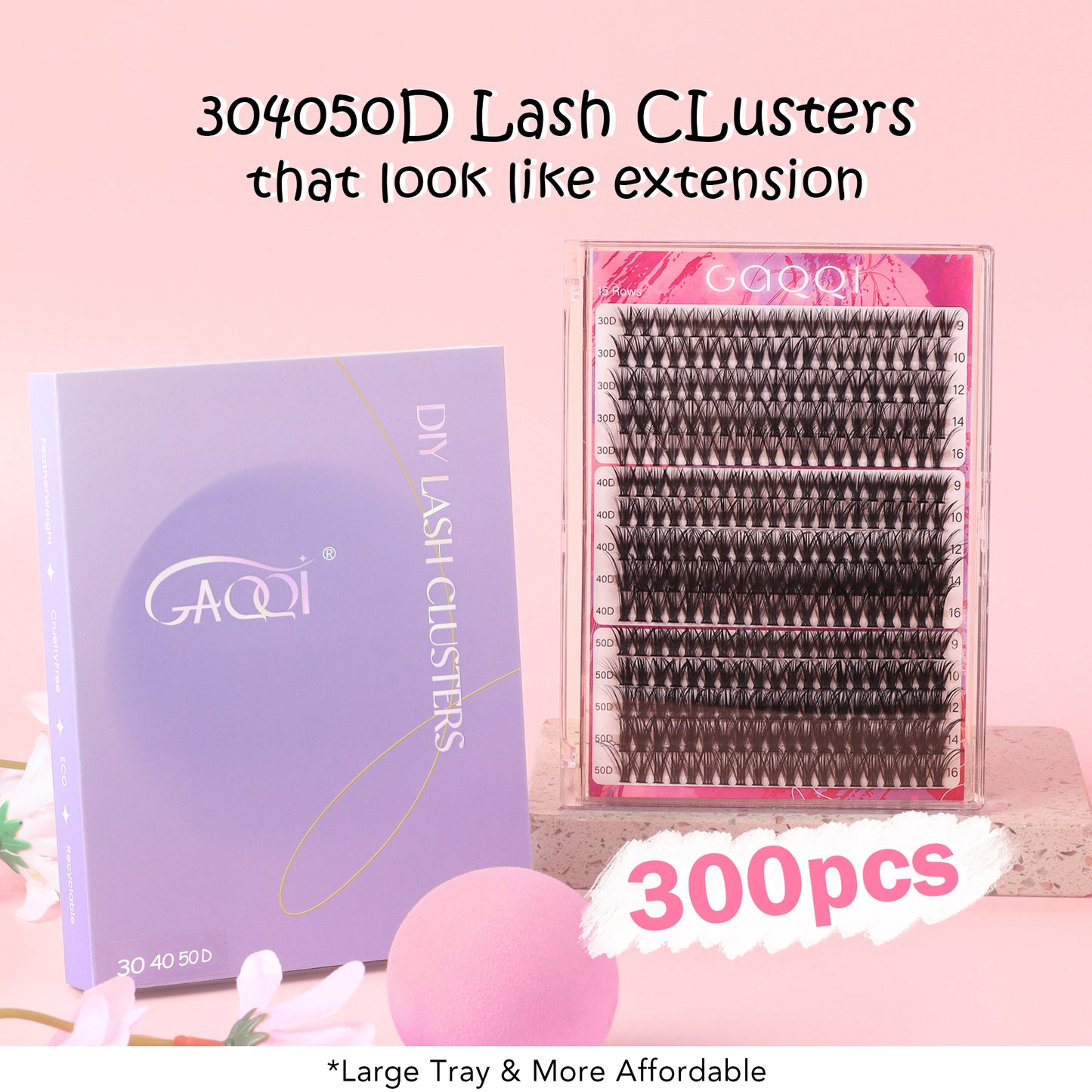 GAQQI Lash Clusters 300Pcs Mixed 9-16mm (304050D-CMIX)