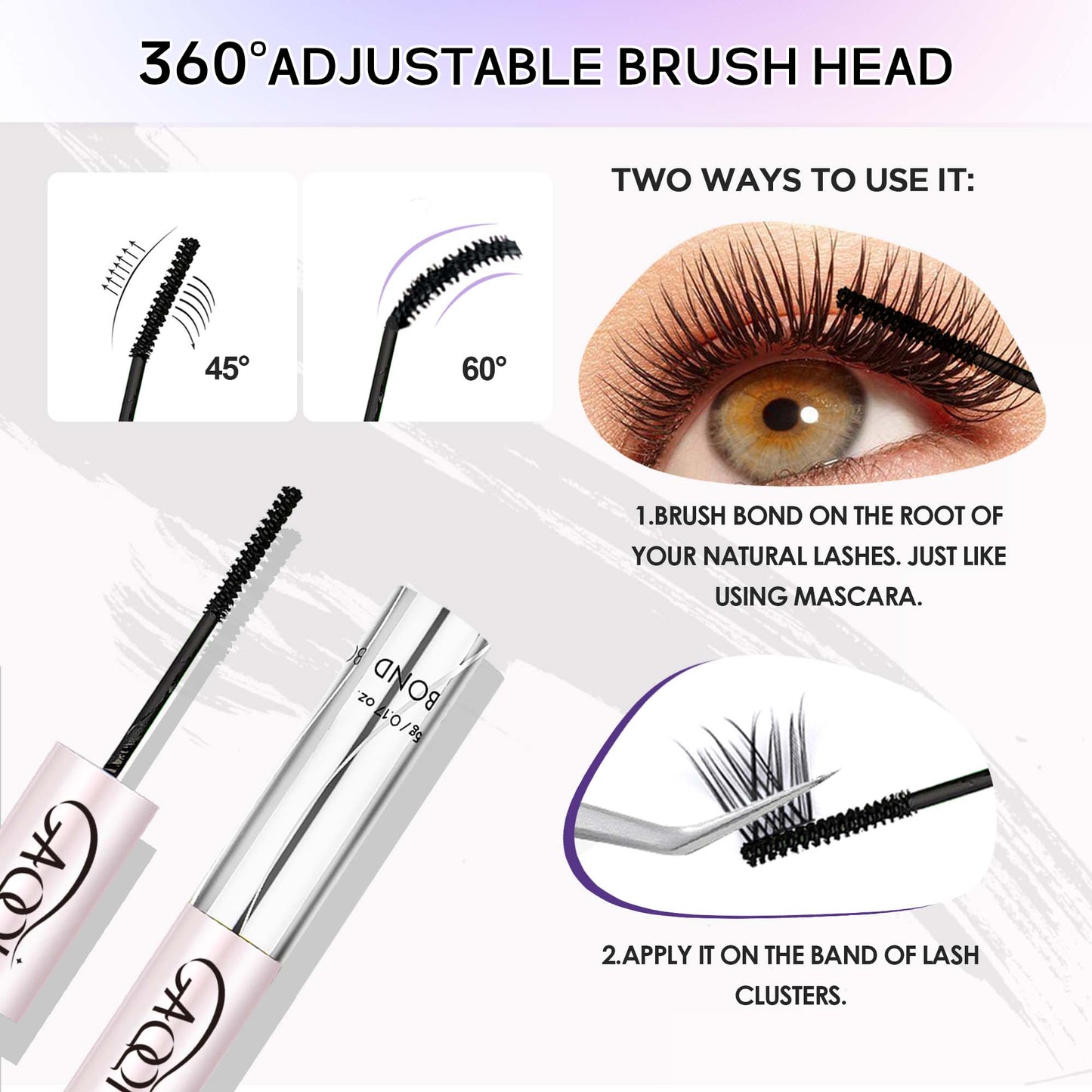 GAQQI Lash Bond and Seal and Remover,Waterproof Lash Clusters Glue Easy to Use 3 in 1 Strong Hold