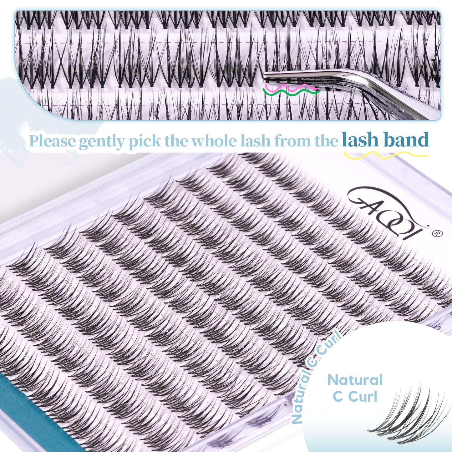 GAQQI Lash Clusters Natural Eyelash Clusters Invisible Band C Curl(MUSE)