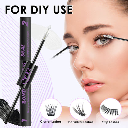 GAQQI Lash Cluster Glue Lash Bond and Seal Waterproof (5ml Black Bond+5ml Clear Seal)