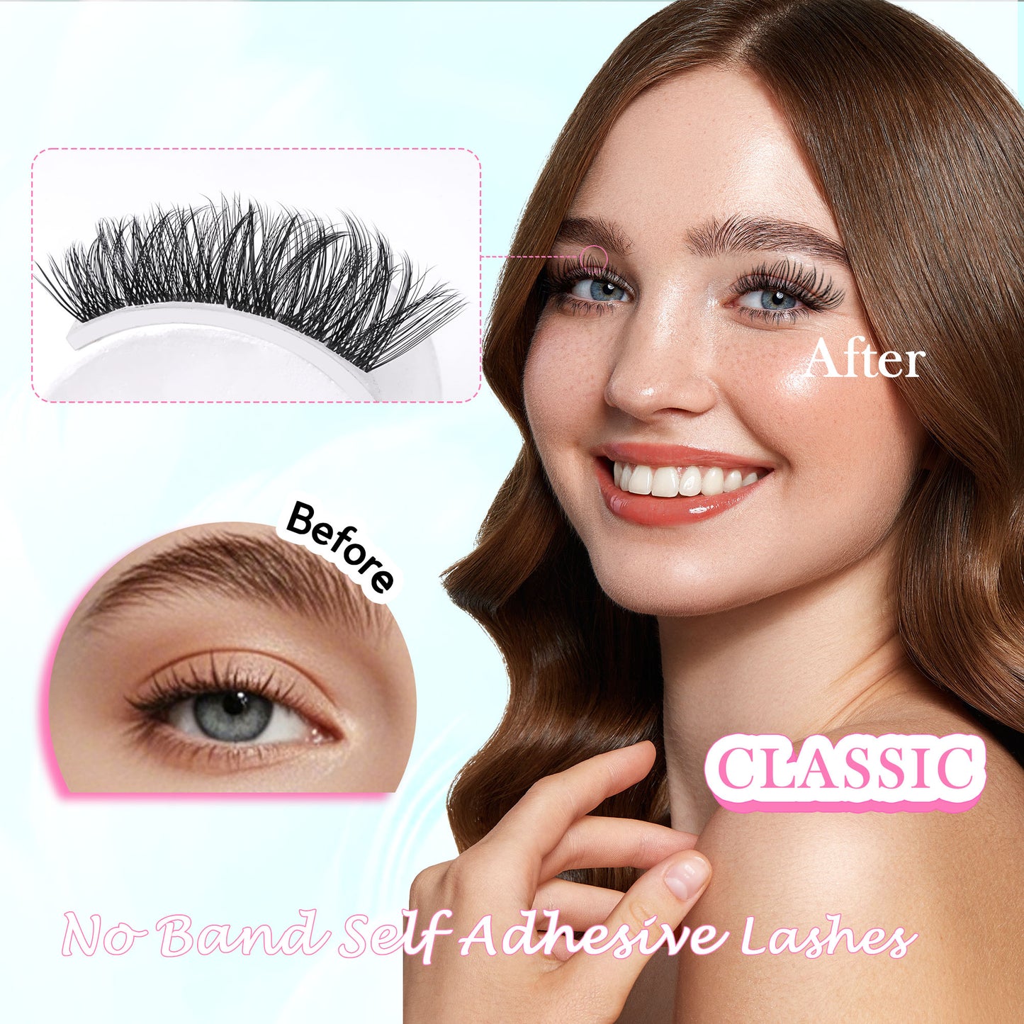 GAQQI No Band Self Adhesive Eyelashes Clusters 10-16mm (Classic）