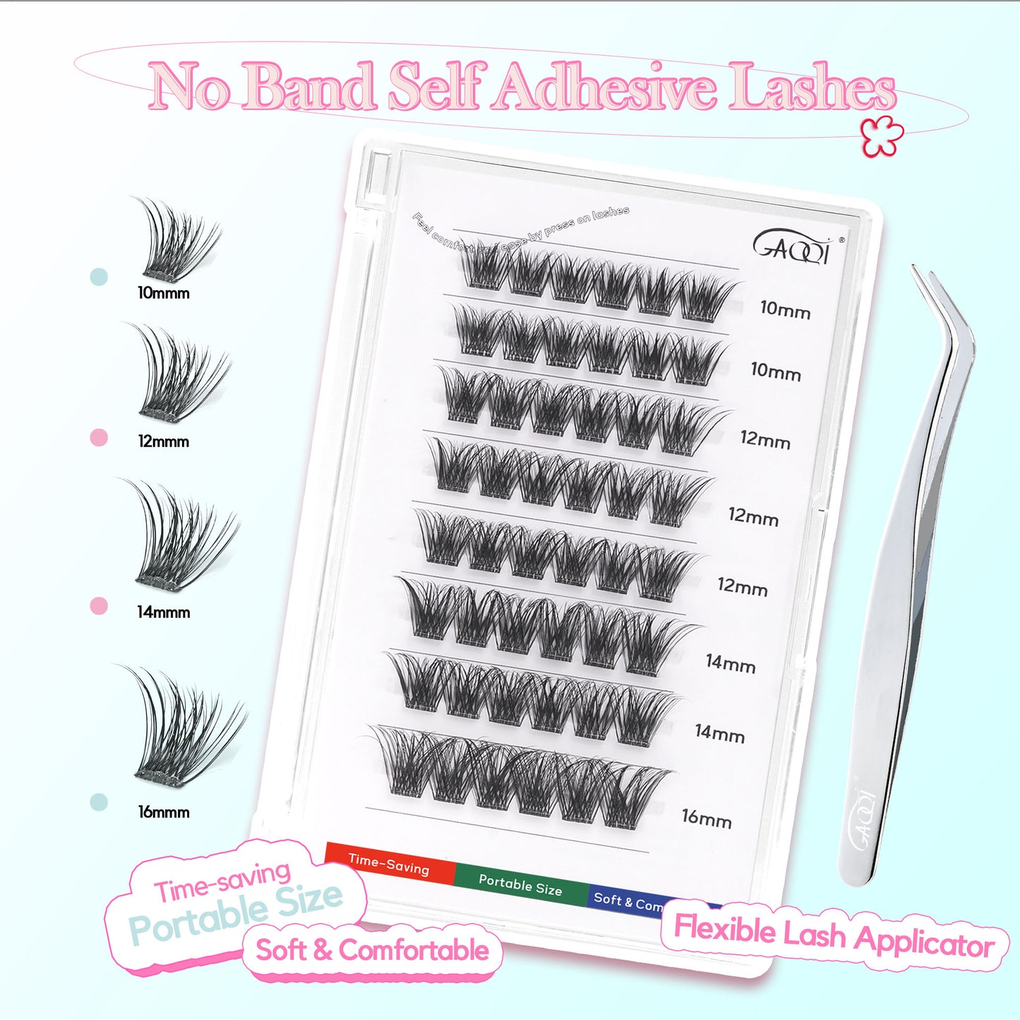 GAQQI No Band Self Adhesive Eyelashes Clusters 10-16mm (Classic）