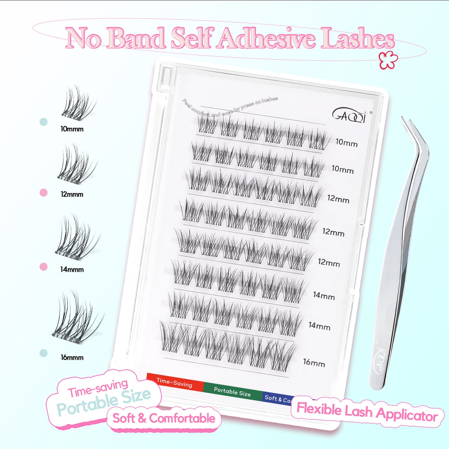 GAQQI No Band Self Adhesive Eyelashes Clusters 10-16mm (Lace)