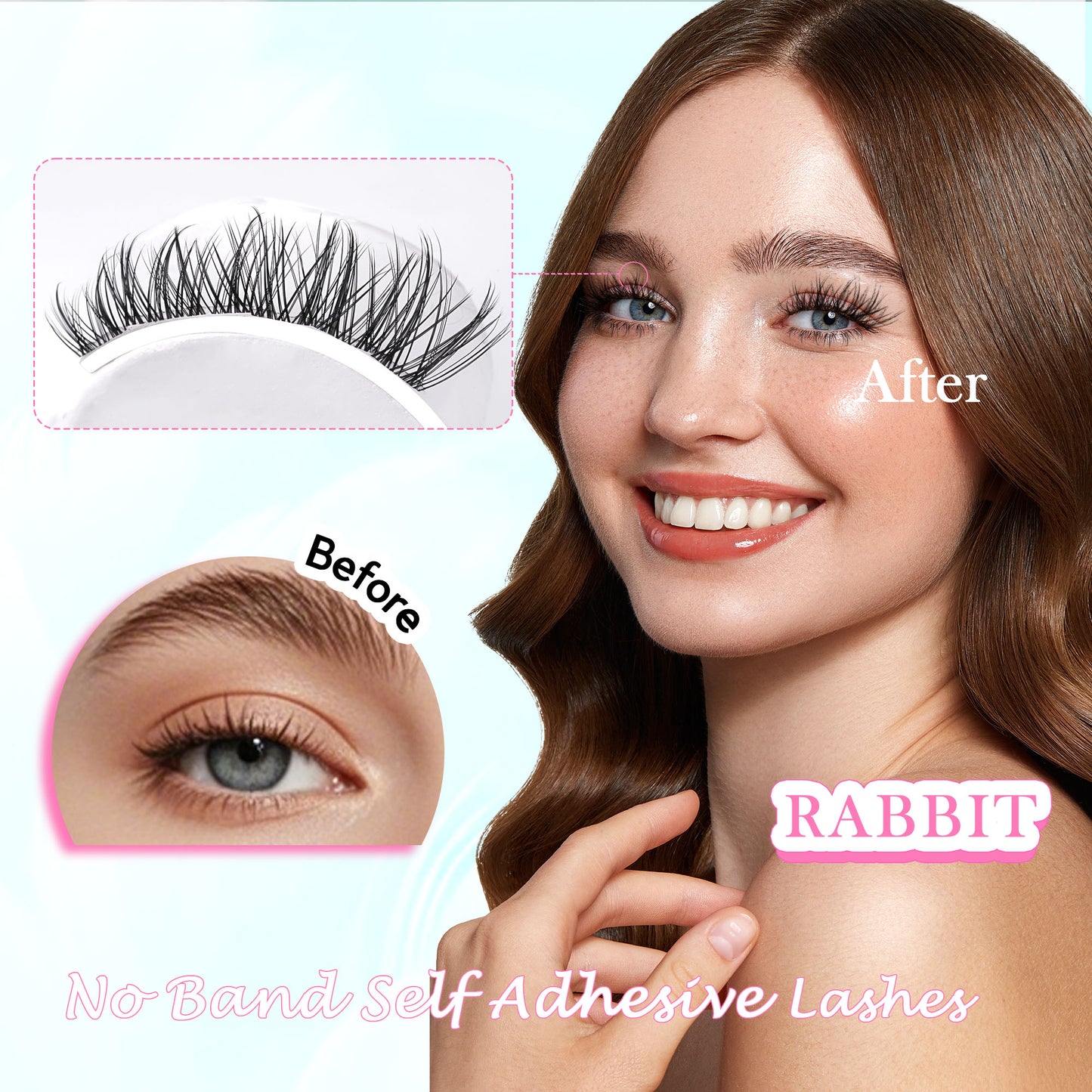 GAQQI No Band Self Adhesive Eyelashes Clusters 10-16mm (Rabbit)